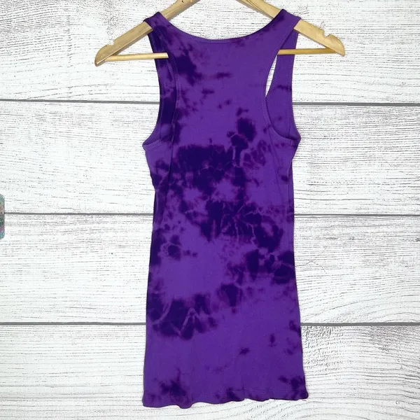 Miley Cyrus & Max Azria Long Purple Tie-Dye Tank Top Size Large - Image 4