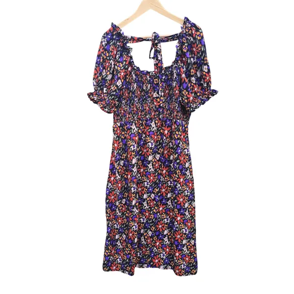 BeachLunchLounge 26G Floral Smocked Midi Dress Square Neck‎ Tie Back Size XL - Image 5