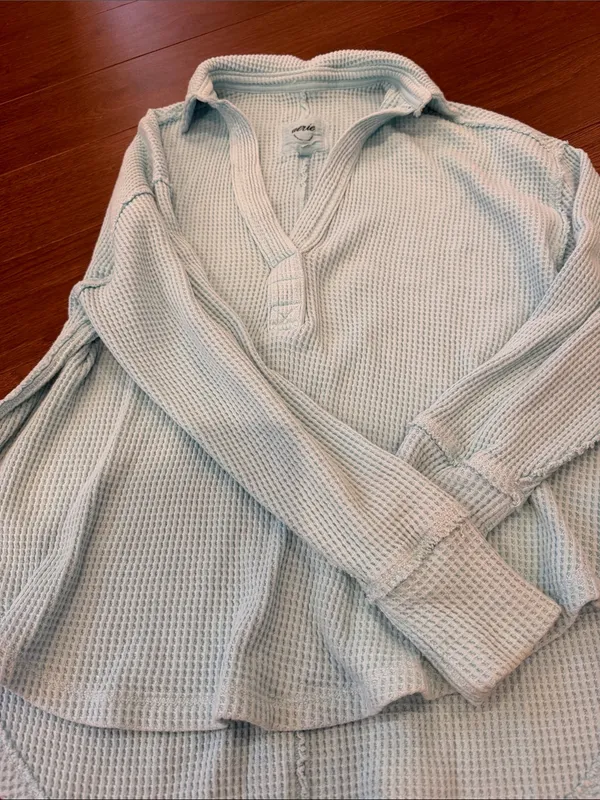 aerie Blue/Teal Waffle Henley Pullover Size XS - C72-011 - Image 4