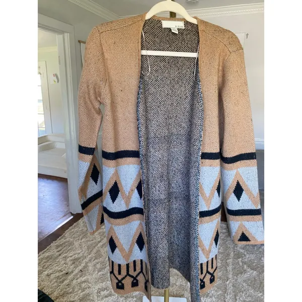 By Design Long Sweater Cardigan Geometric Boho Knit‎ Open Front Boho Western M - Image 4