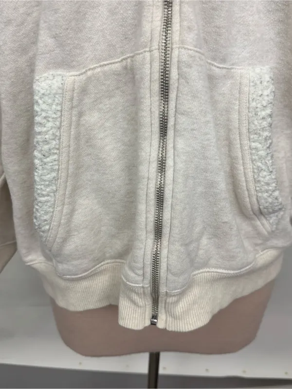 American Eagle aerie Cream Zip-Front Sherpa Lined Hoodie XL - Image 2