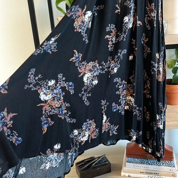 Free People Tree Choker Neck Swing Dress w/Pockets Black Floral Print, S - Image 5