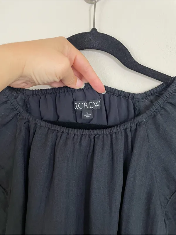 J. Crew Black Puff Sleeve Ramie Top Size Medium - Image 3
