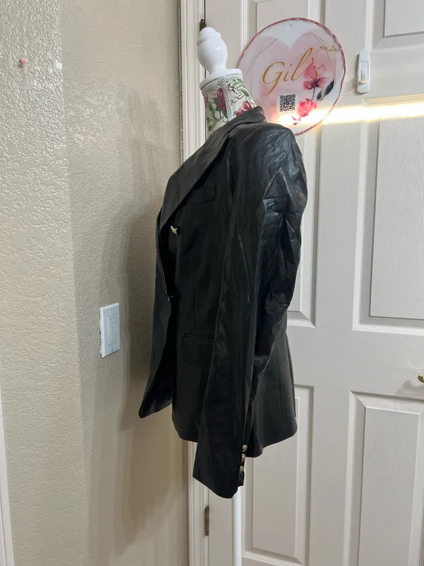 NWOT Michael Kors Faux Leather Double Breasted Blazer Black Size 8 - Image 4