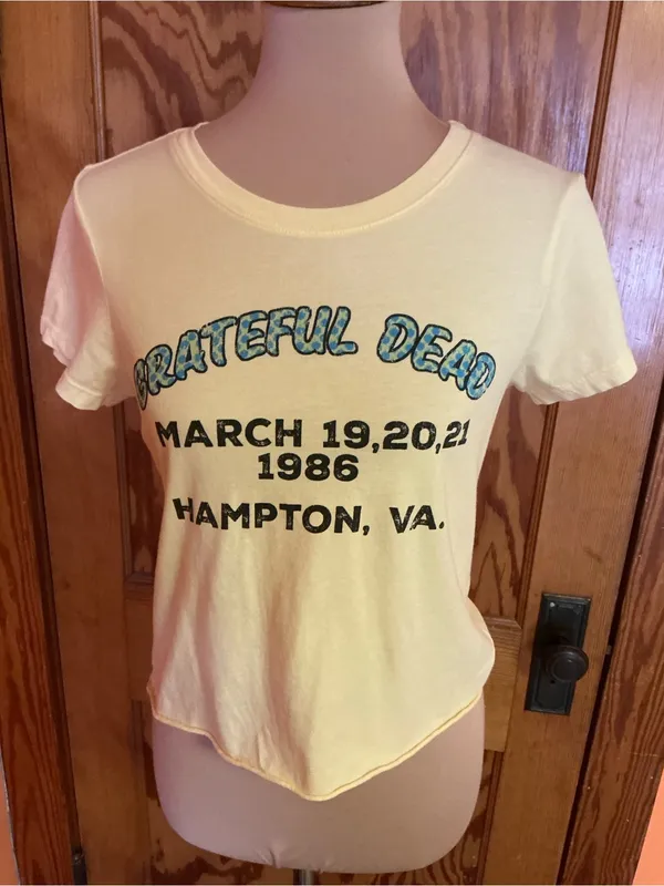 Grateful Dead Hampton VA 1986 Yellow Organic Cotton Baby Tee Medium - Image 5