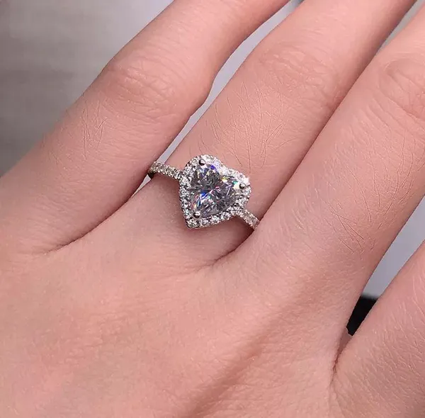 1.5ct heart shape halo 4.5 5 6 7 8 9 10 Diamond Cz Silver 925 - Image 6