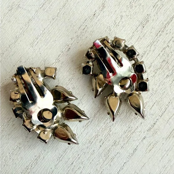Vintage Clear Rhinestone Clip-On Earrings - Image 2