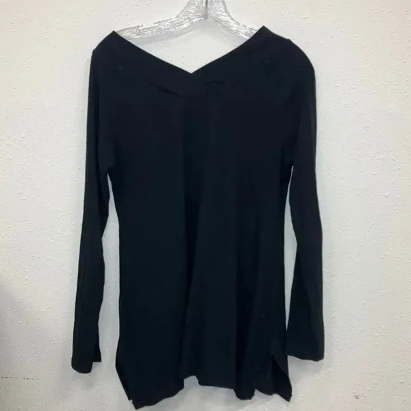 Soft surrounding Black Ribbed V-Neck Off Shoulder Tunic S Modal Blend #712 - Image 5