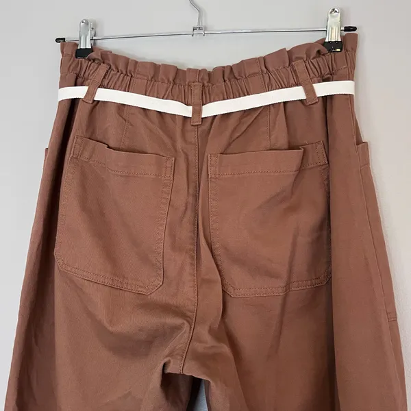 LOFT Paperbag Utility High Rise Straight Leg Cotton Twill Belted Pants Brown - Image 7