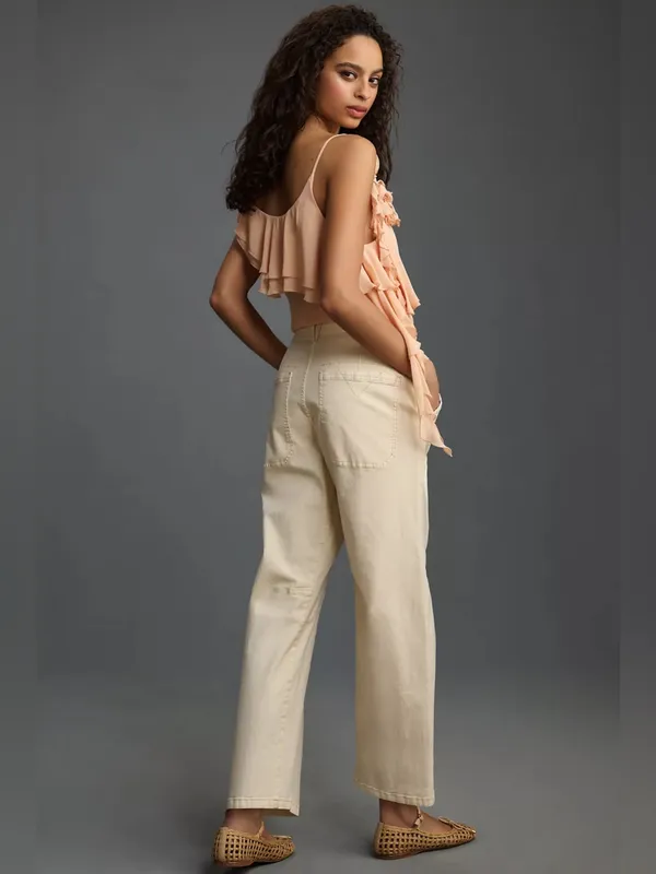 Pilcro Anthropologie Millie Low-Slung Barrel Cargo Pants Ivory Size 28 - Image 4