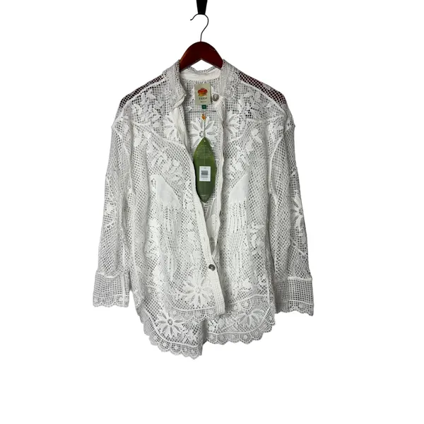 New Farm Rio Landscape guipure lace shirt off white sz XS - Image 2