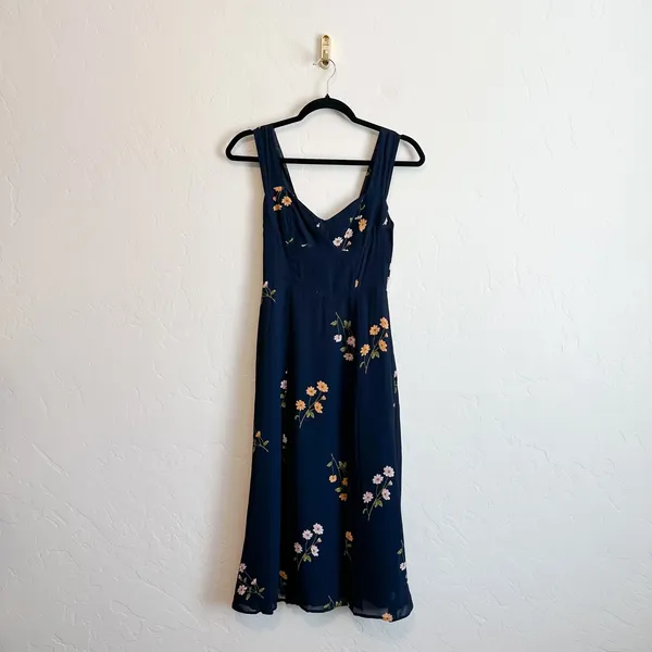 Reformation | Fulton Sweetheart Floral Midi Dress Navy Blue Petite - Image 4