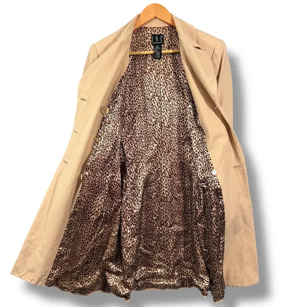Vintage INC Beige Double Breasted Pure New Wool Trench Coat Size 10, Leopard - Image 3