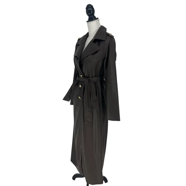 Wyld Blue Faux‎ Leather Trench Coat Dark Chocolate Size XS - Image 7