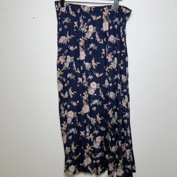 VTG 90s Women Whimsigoth‎ Maxi Skirt XL Blue Moody Floral Pull On Button Front - Image 5