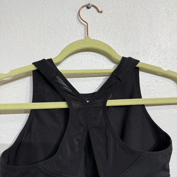 Athleta Black Mesh V Neck Longline Racerback Sports Bra Sz L - Image 6