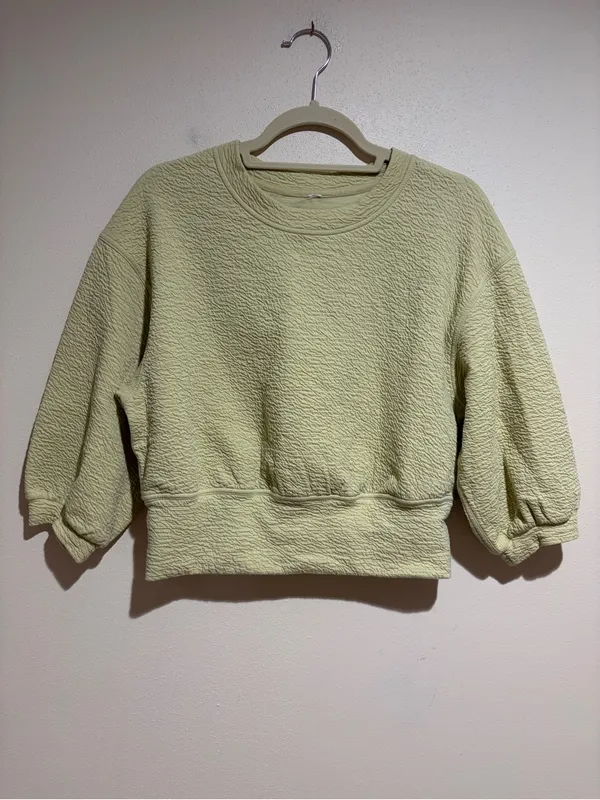 Lululemon Textured Crewneck Pullover Cropped 3/4 Sleeve Sweatshirt Dew Green 4 - Image 3