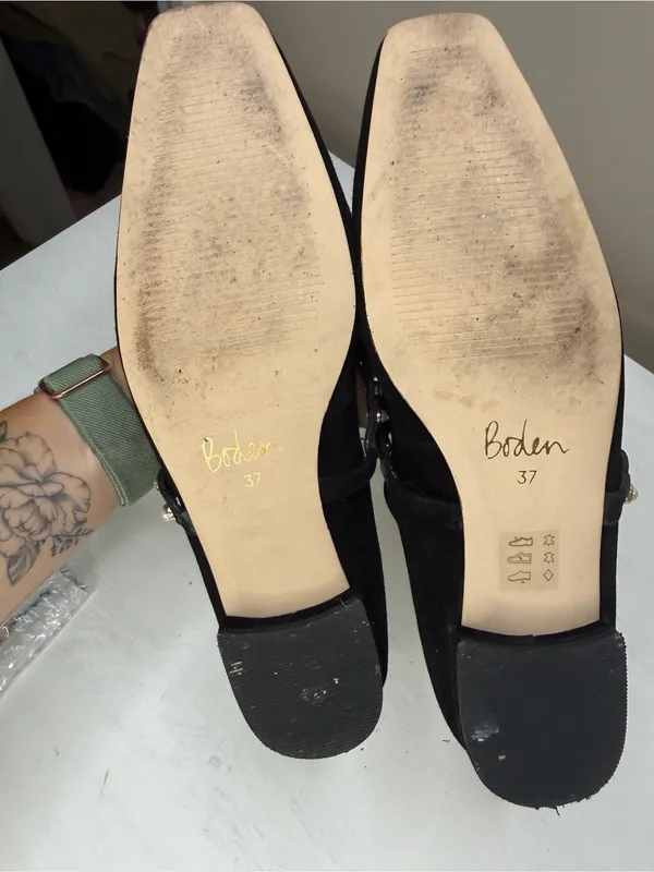 Boden Black Mary Jane Ballet Flats Pearl Strap Suede Size 37 Academia Office - Image 11