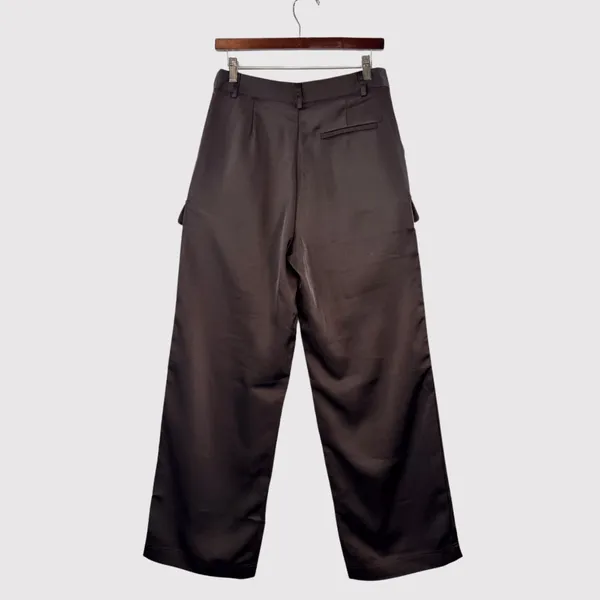 The Noli Shop Womens Pants Brown Milan Satin Cargo Relaxed Full Length Trouser 8 - Image 3