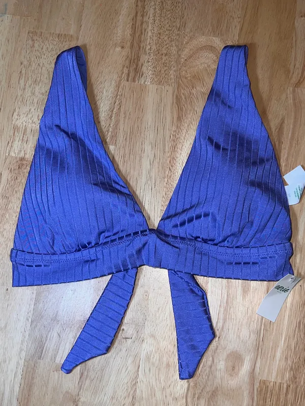 Large Aerie Women’s Blue Rib Triangle Tie Back Bikini Top BNWTS $34.95 - Image 2