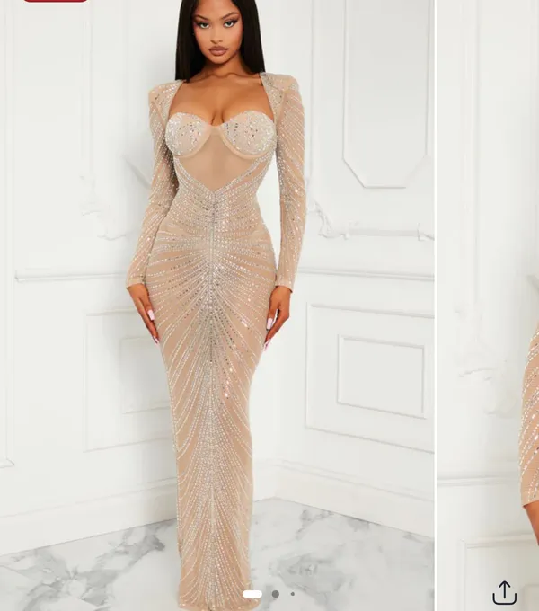 Embellished Maxi Dress- Nude - Image 2
