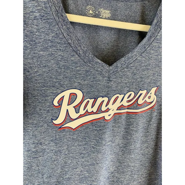 Texas Rangers Top Shirt Campus Lifestyle Polyester Spandex Blue V Neck MLB Tee - Image 4