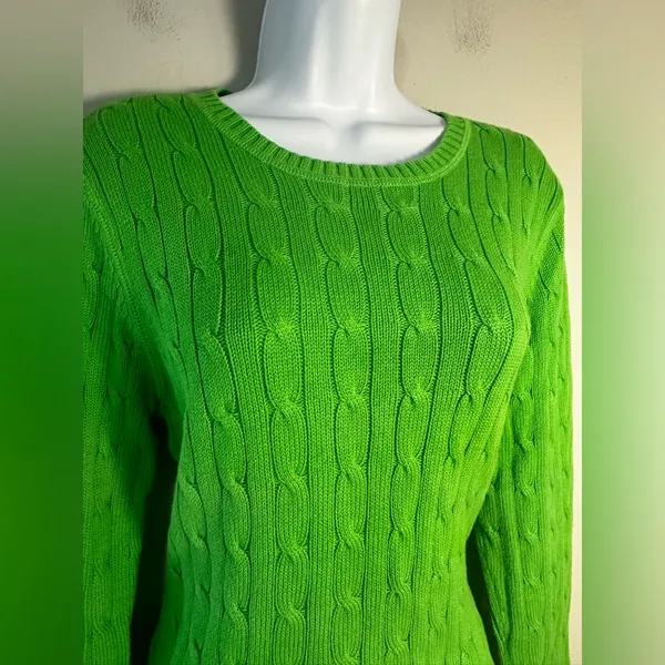 Vtg Polo Jeans Co. Ralph Lauren Women's L Cable‎ Knit Sweater Lime Green Japan - Image 3