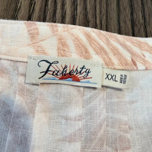 Faherty Linen Blend‎ Palm Print Pintuck Henley Shift Dress Peach Cream XXL - Image 5