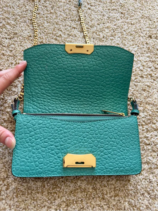 Burberry Madison Wallet on a Chain Pebble Leather Crossbody Bag in Aqua Teal - Image 4