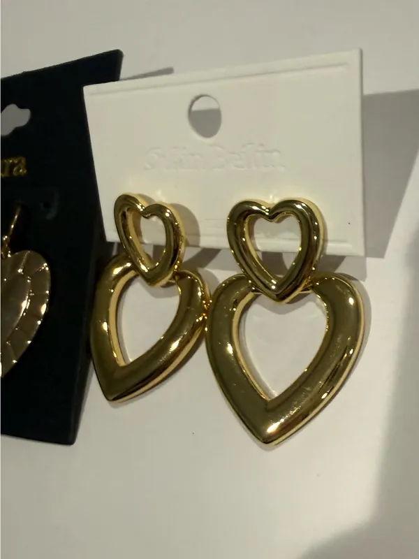2 pair Aura Gold Heart Drop Earrings stainless steel dangle cute statement gift - Image 5