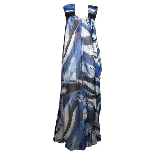 BCBGMAXAZRIA Blue Black Watercolor Silk Strapless Maxi Dress Sz 4 - Image 5
