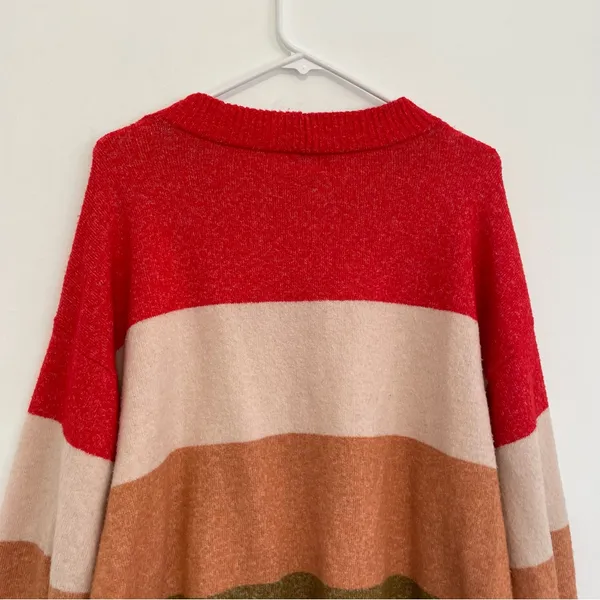 A NEW DAY Slouchy Crewneck Pullover Sweater Red Beige Orange Colorblock Striped - Image 11