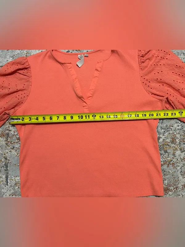 Dolan Anthropologie Coral Eyelet Puff Sleeve Blouse size XL - Image 6