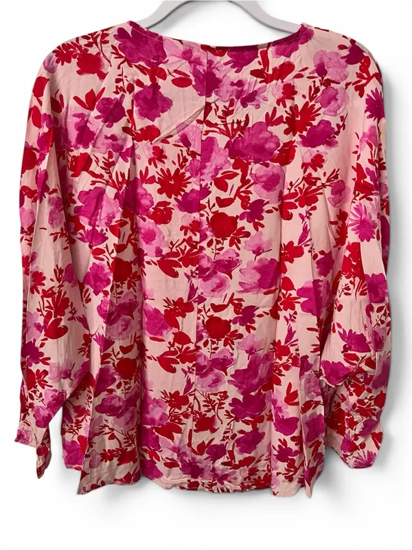 Emily Wonder Floral V-Neck Pink & Fuchsia Blouse NWT - Image 2