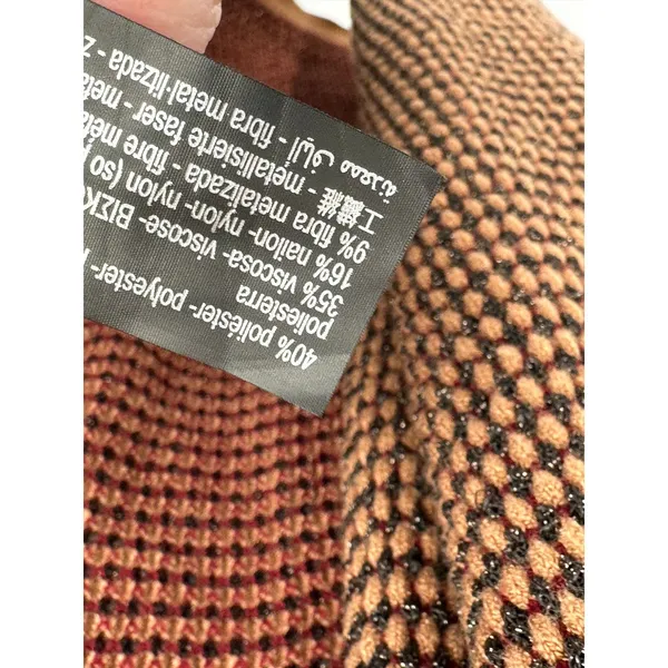 Zara Sweater Women XL Tan Black Red Long Sleeve‎ Open Front Knit Cardigan - Image 8
