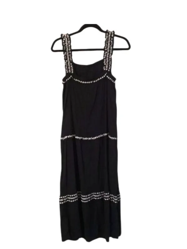 🌸Old Navy Sleeveless Ruffle-Neck Tiered Midi Swing Dress Black/White Size small - Image 3