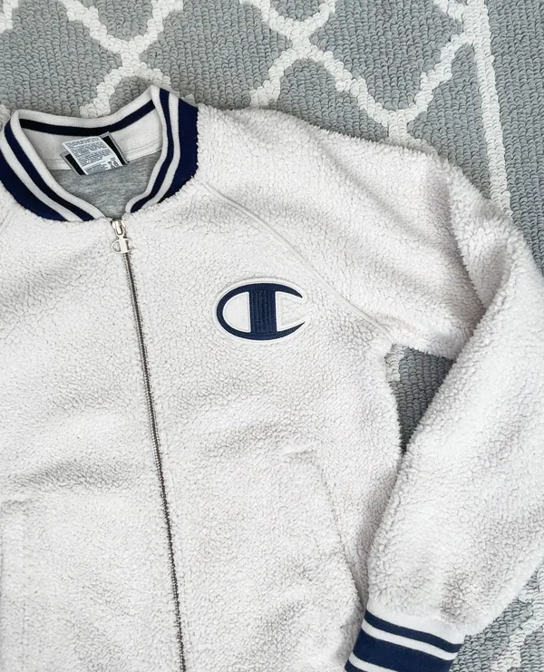 Cream Sherpa Bomber Varsity Jacket - Image 7