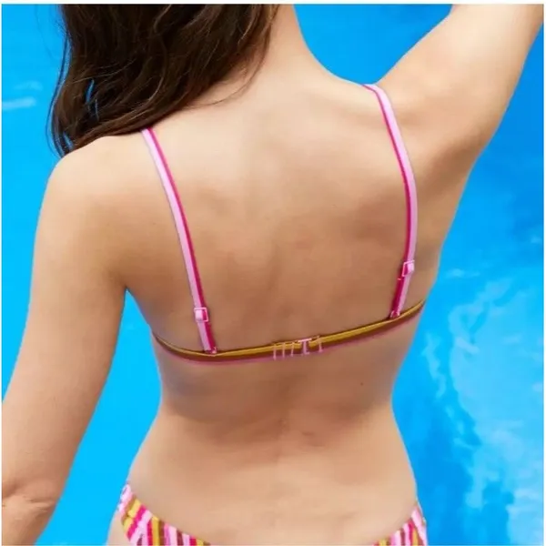 NEW Aerie Retro Striped Seersucker Triangle Bikini Top Pink Multi Textured XL - Image 3