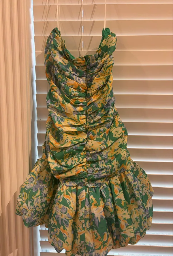 Power To You Mini Dress Green Hello Molly Floral Strapless Ruched S - Image 5
