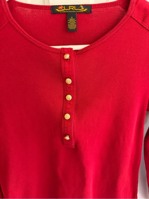 Lauren Ralph Lauren y2K Red Nautical Anchor Henley Long Sleeve Top Small - Image 3