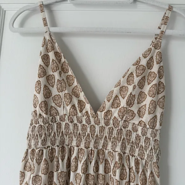 Sim & Sam Bohemian Tan Babydoll Linen Blend Maxi Dress in Oat Print Size XSmall - Image 2