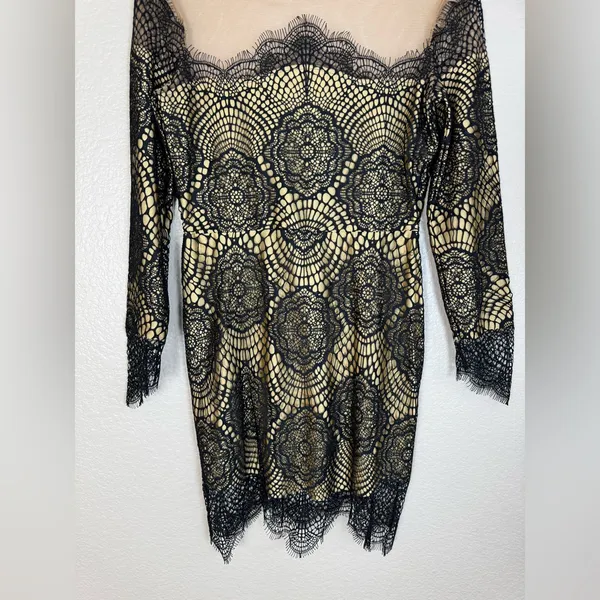 For Love & Lemons Grace Dress in Black Nude Mesh Lace size Medium $285 - Image 6