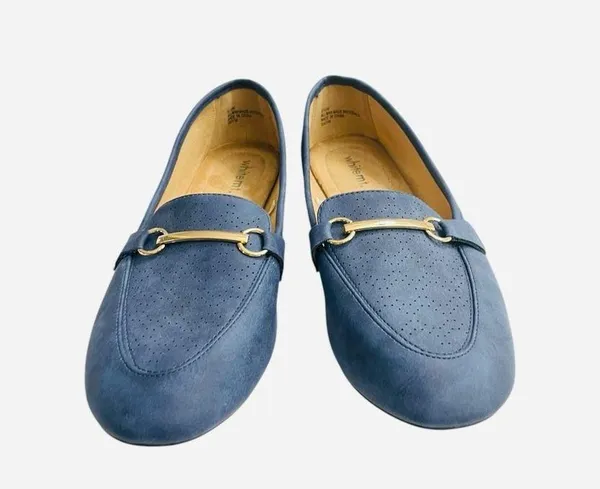 White Mountain Womens size 9.5W. Blue Faux Suede Slip On Loafer Flats - Image 3
