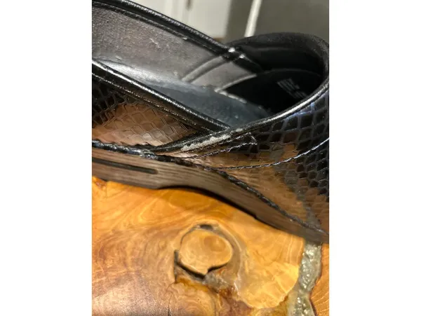 Dansko Black/Blue Leather Clogs with Textured Pattern - Image 2