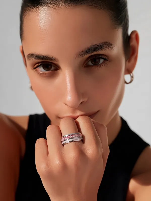 Women’s Stainless Steel Silver and Pink 4mm Band Size 7 - Image 4
