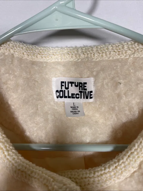 Future Collective Womens Teddy Lady Chain Jacket Large White/Cream Gold - Image 3