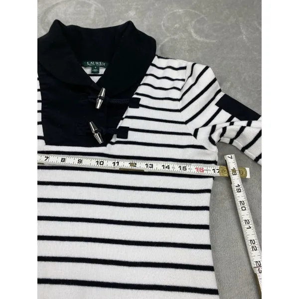 Vtg Lauren Ralph Lauren Polo Sweater Womens Small Black White Striped Toggle - Image 3