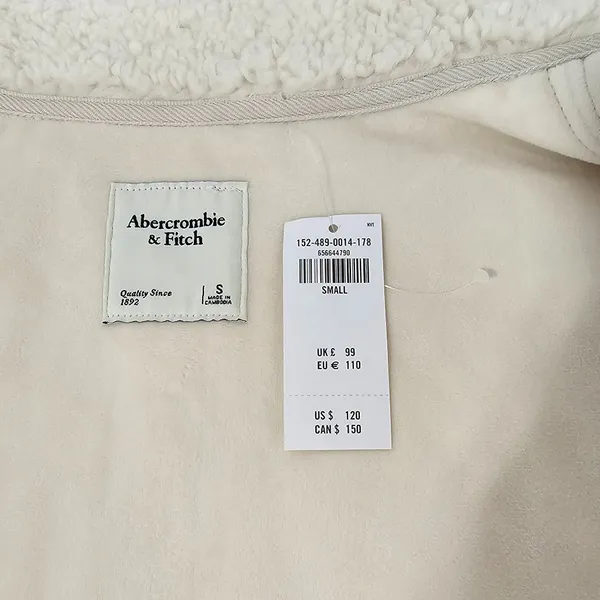 Abercrombie & Fitch Sherpa Fleece Mockneck Full Zip Jacket - Ivory - Size S -NWT - Image 9
