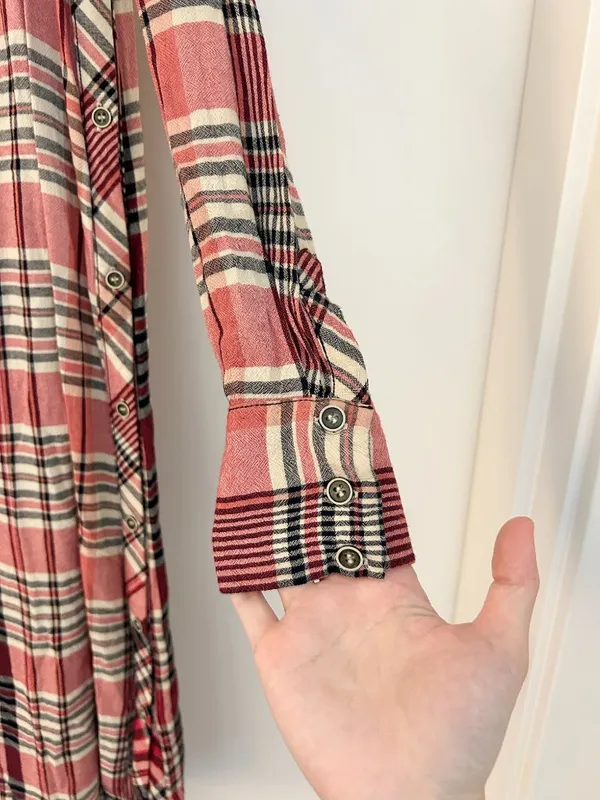 Free People Loralei Plaid Shirt Dress Tunic Red Pink Western Festive Size XS - Image 7