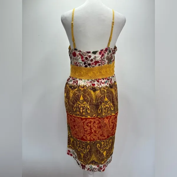 Daytrip Slip Dress Multicolored Boho Paisley Crochet Waistband Spaghetti Straps - Image 4